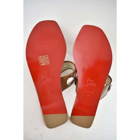 Christian Louboutin Bitcorn Flat Biscotto Brown Leather Slide Slip On Sandal 37 - Picture 12 of 12